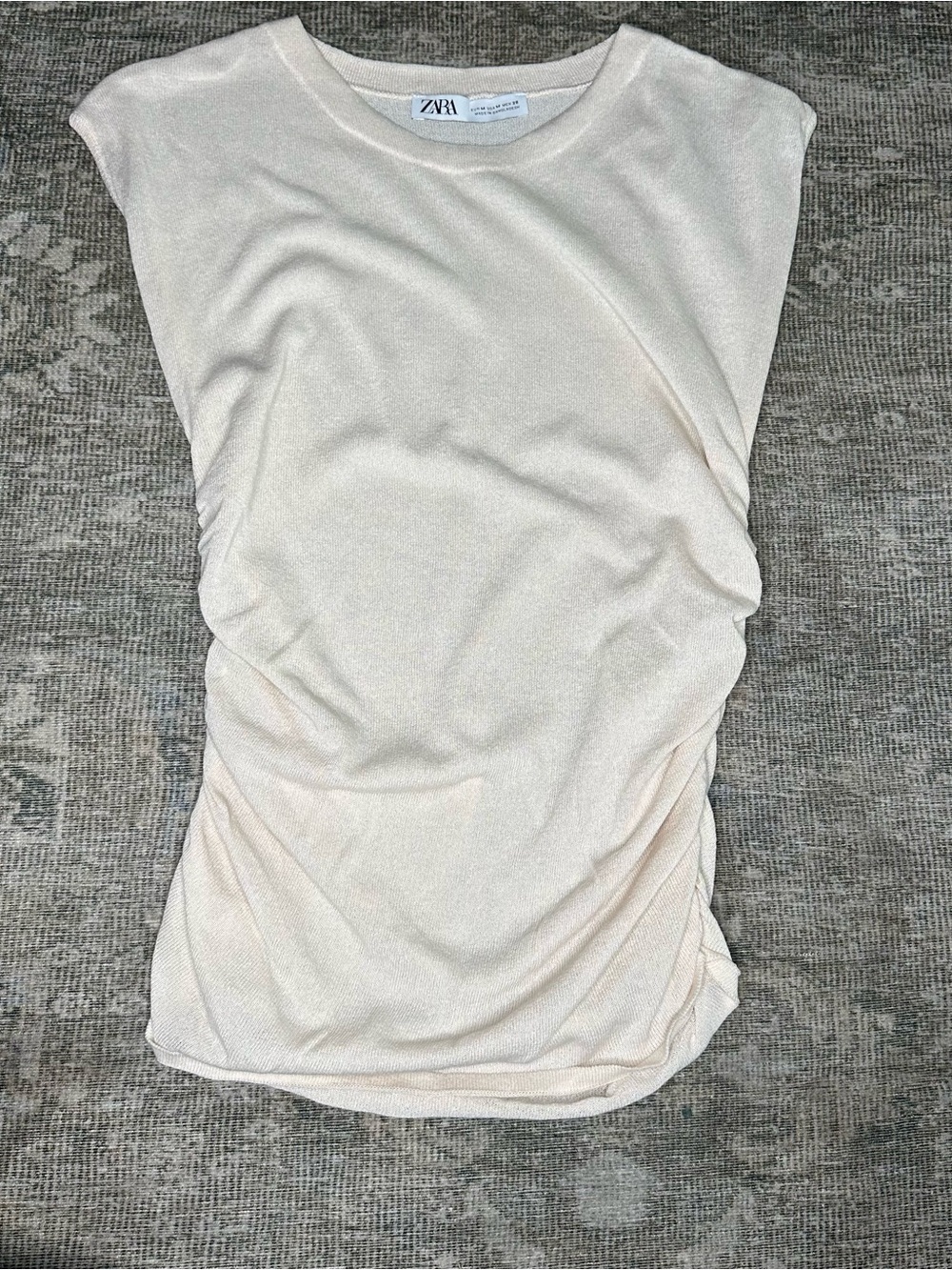 Zara Cream Ruched Cap-Sleeve Top Womens Size Medium EUC